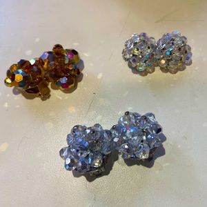 3 sets of antique crystal clip on earrings from West Germany